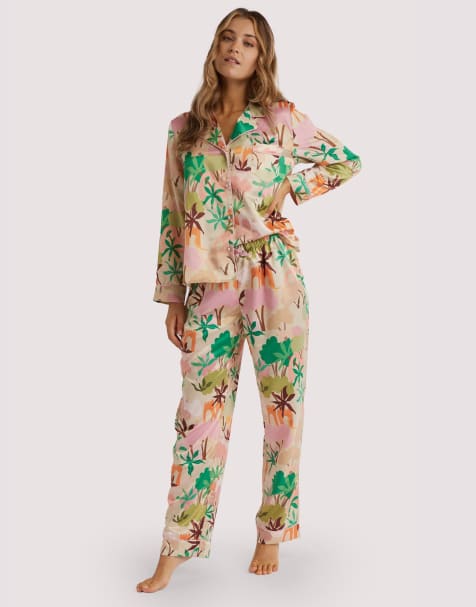 Playful Promises Alja horvat abstract print long sleeve satin pj top in multi - view 1