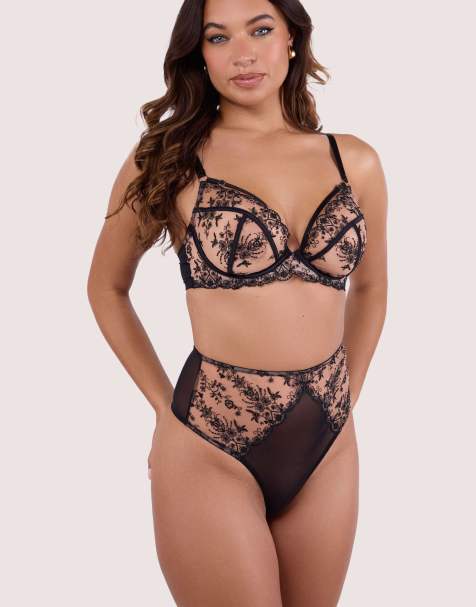 Playful Promises Cassia embroidery high waist thong in black - view 1