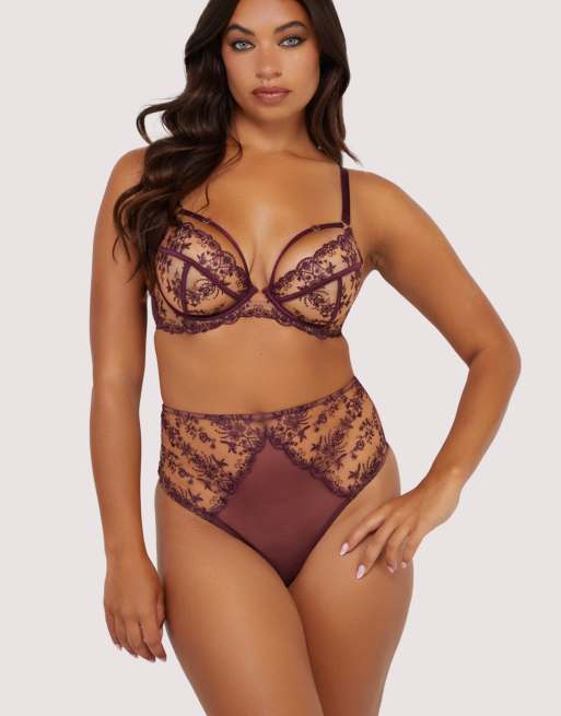 Playful Promises Cassia embroidery high waisted thong in ruby red
