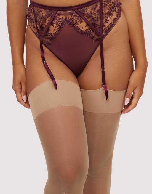 Playful Promises Cassia embroidery suspender in ruby red