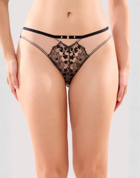 Playful Promises Cindy black floral embroidery brief in black - view 1