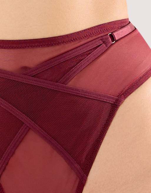Playful Promises Eddie wine crossover high waist thong in wine, 3 of 4