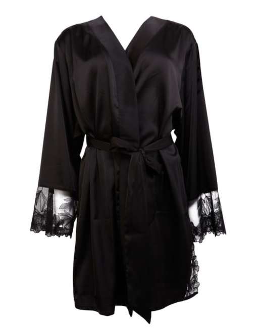 Playful Promises Eleanor satin and embroidery robe in black, 4 of 4