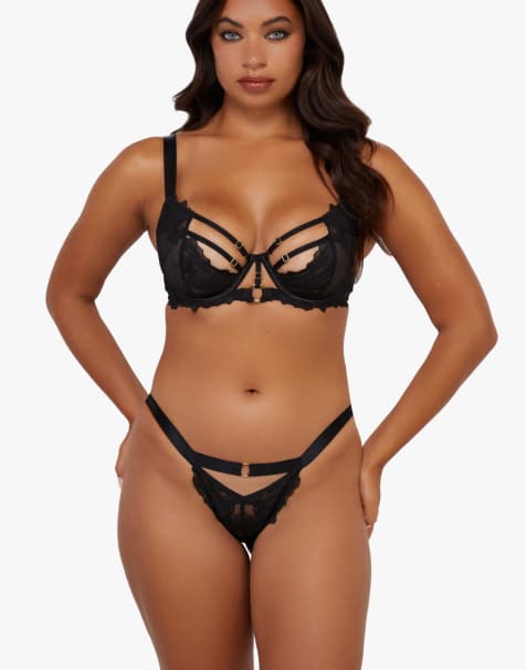 Playful Promises Eleanor strappy embroidery brief in black - view 1