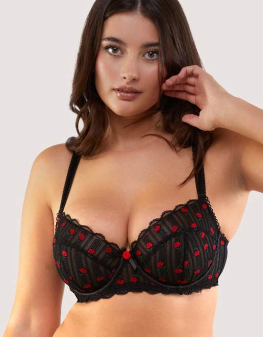 Playful Promises Elodie & rosebud embroidery balconette bra in black & red
