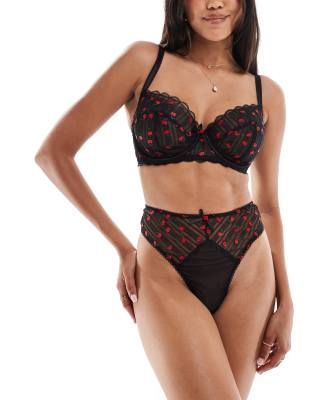 Playful Promises Elodie Rosebud Embroidery High-waisted Thong In Red