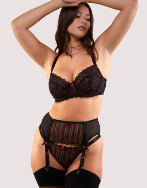 Playful Promises Elodie & rosebud embroidery suspender belt in black & red, 2 of 3