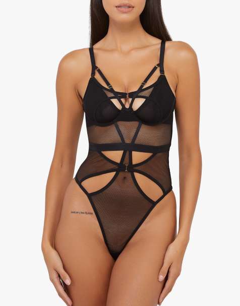 Playful Promises Erin mirco fishnet body in black - view 1