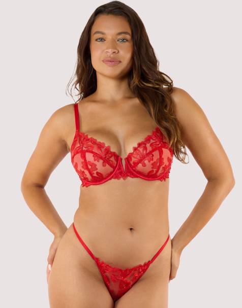 Playful Promises Eva graphic embroidery balconette bra in red - view 1