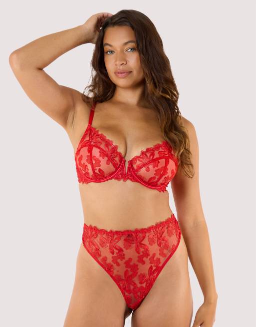 Playful Promises Eva graphic embroidery high waist thong in red