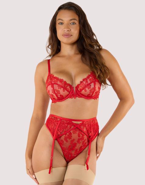 Playful Promises Eva graphic embroidery suspender in red - view 1