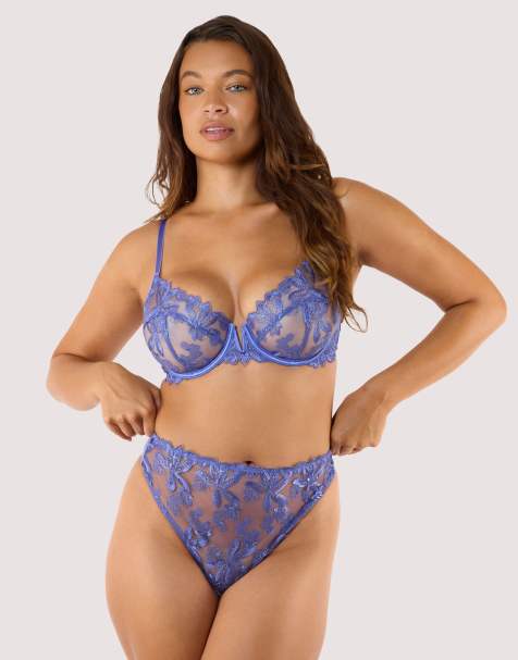 Playful Promises Eva space dust embroidery high waist thong in space dust blue