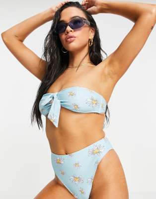 Playful Promises Playful Promises high waisted bikini bottom in blue daisy print