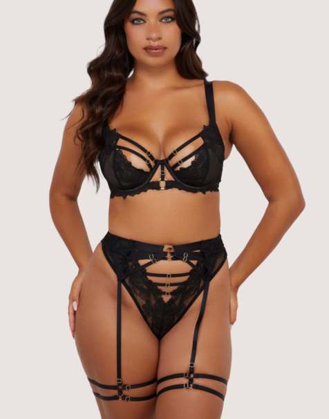 Playful Promises Iris leatherette & mesh roll-on girdle in black leatherette - view 1