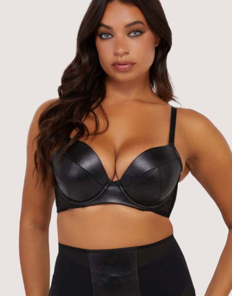 Playful Promises Iris leatherette padded plunge bra in black leatherette - view 1