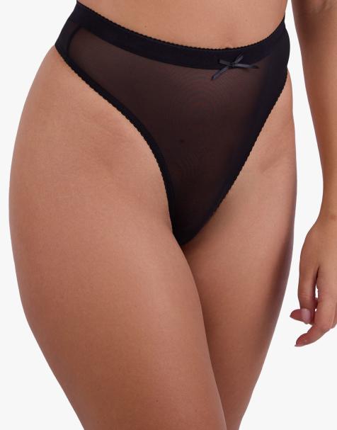 Playful Promises Josie mesh high waist thong in black - view 1