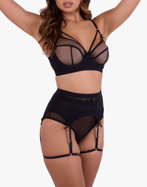 Playful Promises Josie mesh suspender belt in black - view 1