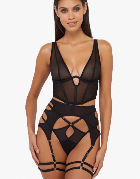 Playful Promises Kali mesh cut out suspender in black - view 1