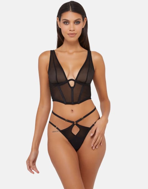 Playful Promises Kali mesh double strap thong in black - view 1