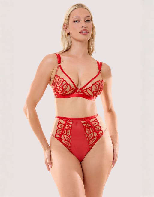 Playful Promises Lilith red graphic embroidery high waist brief in red, 4 of 6