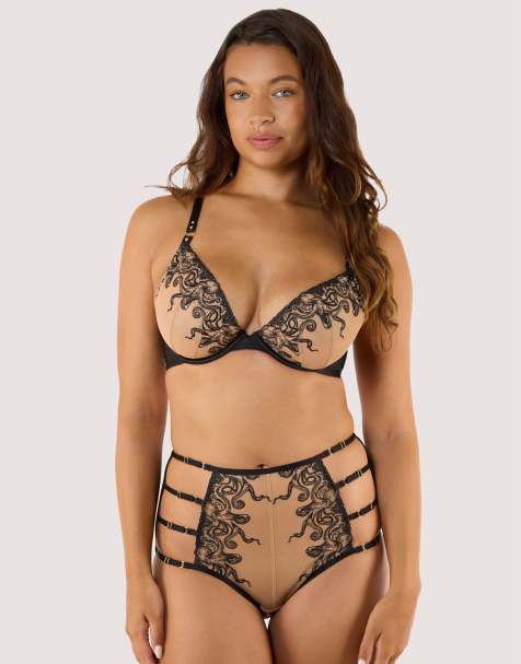 Playful Promises Octopus embroidery plunge bra in black