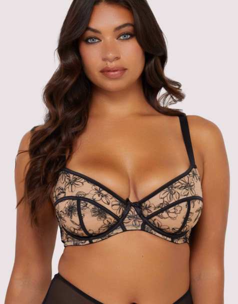 Playful Promises Olivia contrast embroidery balconette bra in black - view 1
