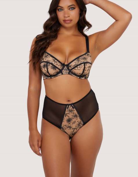 Playful Promises Olivia contrast embroidery high waist brief in black - view 1