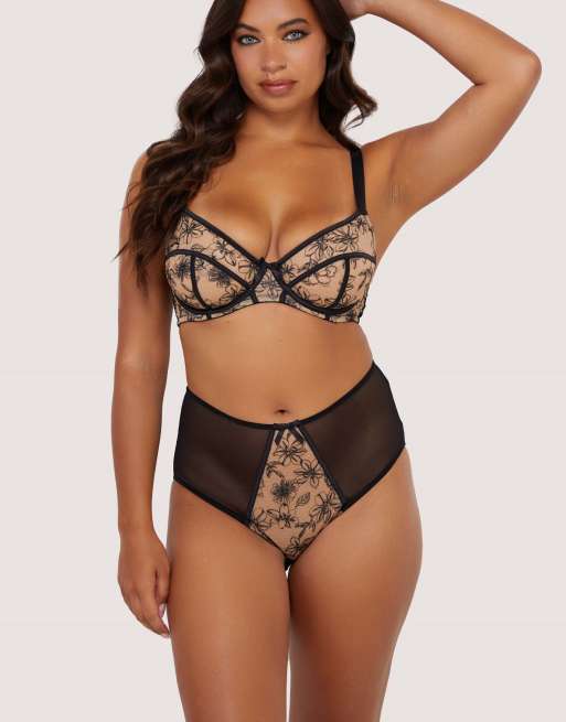 Playful Promises Olivia contrast embroidery high waist brief in black
