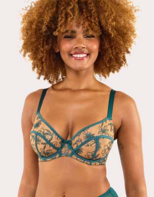 Playful Promises Olivia embroidery balconette bra in teal-Green