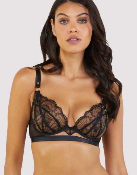 Playful Promises Pippa deco embroidered plunge bra in black - view 1