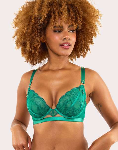 Playful Promises Pippa deco embroidered plunge bra in forest green - view 1