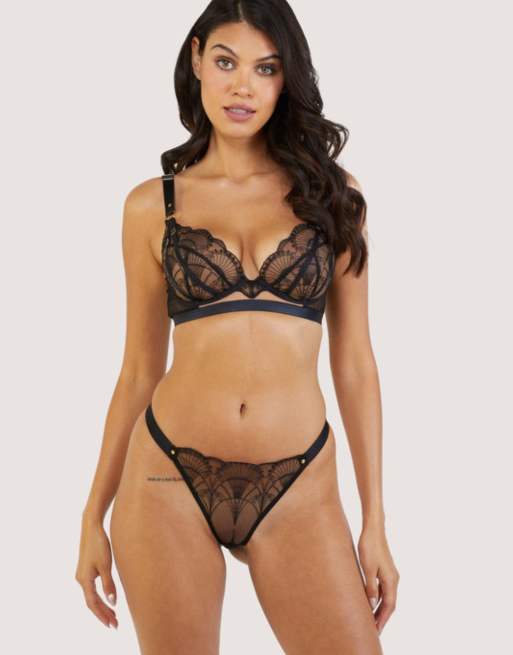 Playful Promises Pippa deco embroidered thong in black