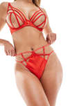 [Playful Promises] Playful Promises Ramona strap detail illusion mesh high-waisted lingerie thong in red 8 RED