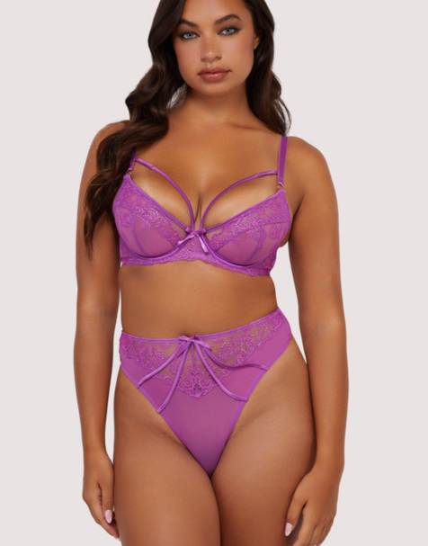 Playful Promises Rosanna embroidery high waist thong in purple - view 1