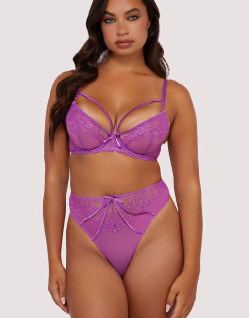 Playful Promises Rosanna embroidery high waist thong in purple