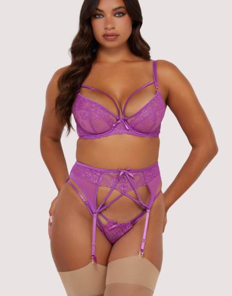 Playful Promises Rosanna embroidery suspender belt in purple - view 1