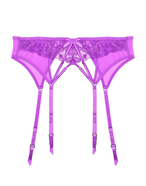 Playful Promises Rosanna embroidery suspender belt in purple, 3 of 3