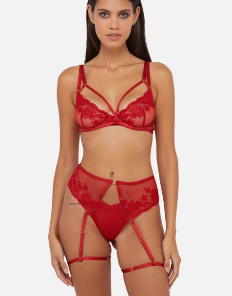 Playful Promises Sarina embroidery lingerie set in red - view 1