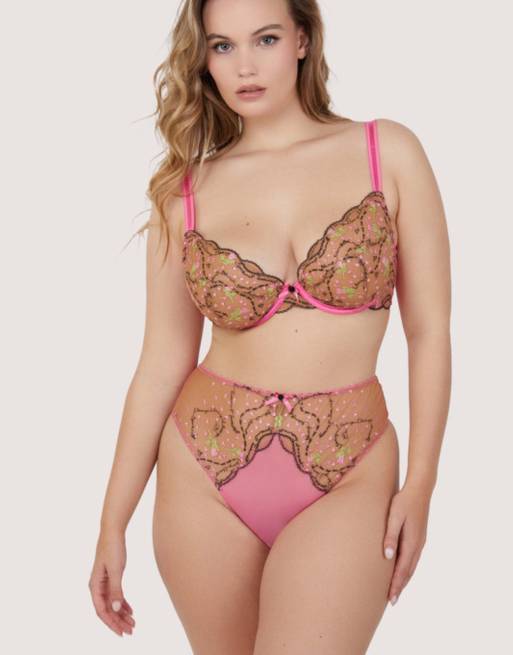 Playful Promises Spank me & nude custom embroidery high waist thong in pink