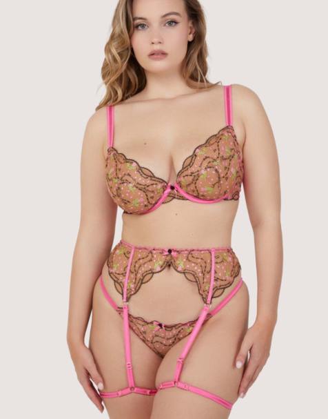 Playful Promises Spank me & nude custom embroidery suspender belt in pink - view 1