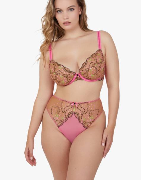 Playful Promises Spank me & nude embroidery lingerie set in pink - view 1