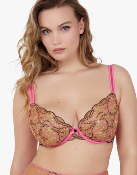 Playful Promises Spank me & nude embroidery plunge bra in pink - view 1