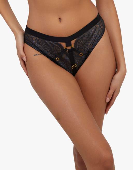 Playful Promises Tabitha wet-look lace high waist brief in black