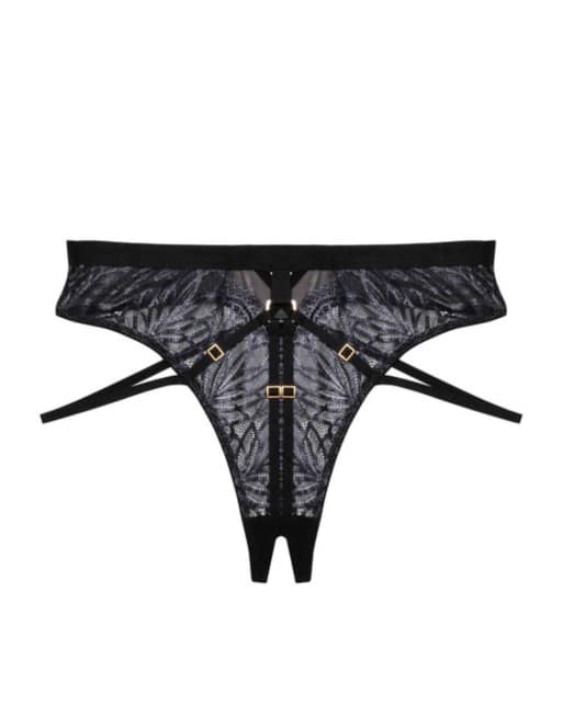 Playful Promises Tabitha wet-look lace high waist thong in black, 3 of 3