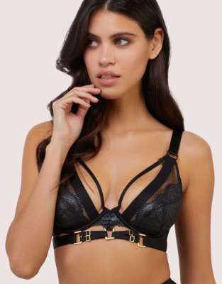 Playful Promises Tabitha wet-look lace plunge bra in black