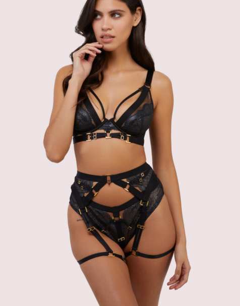 Playful Promises Tabitha wet-look lingerie set in black - view 1