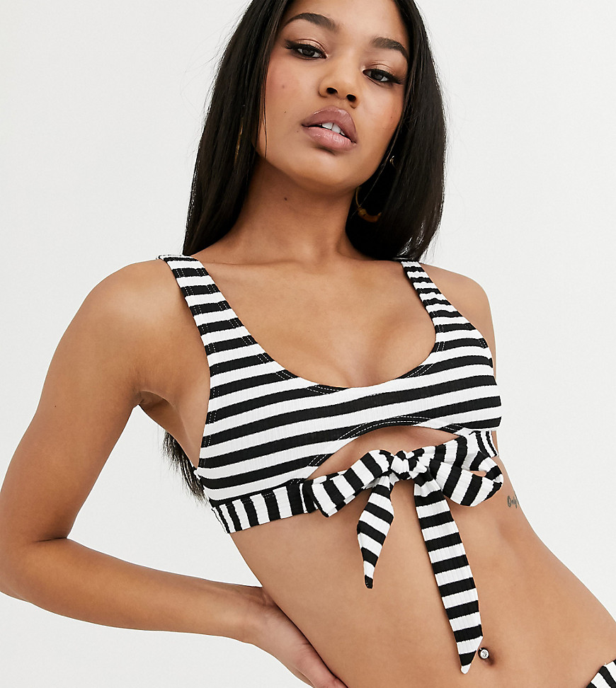 Playful Promises Textured Stripe Crop Top With Knotted Cut Out Front-Multi