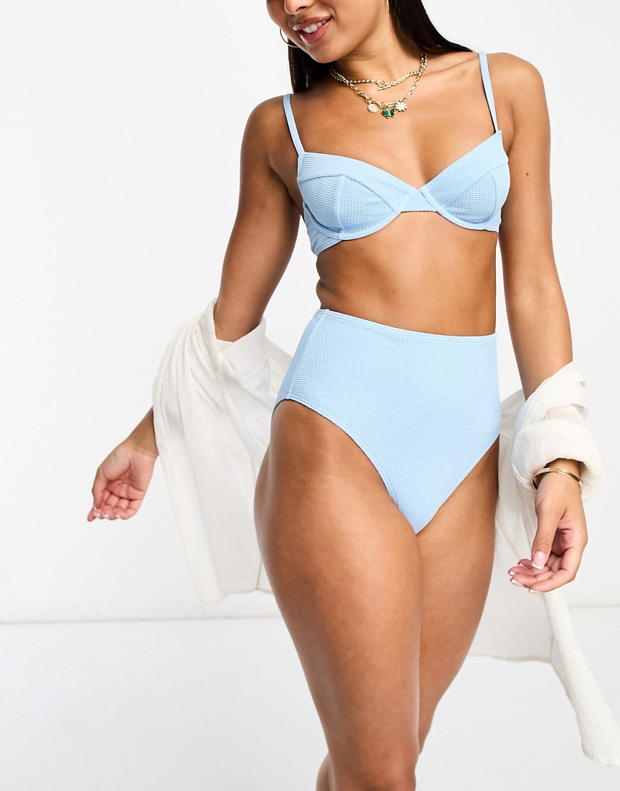 Playful Promises textured underwired bikini top in pale blue