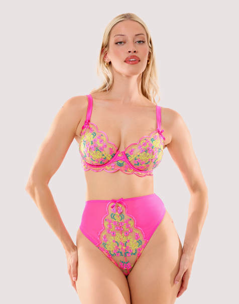 Playful Promises Thea neon pink baroque embroidery lingerie set in neon pink - view 1