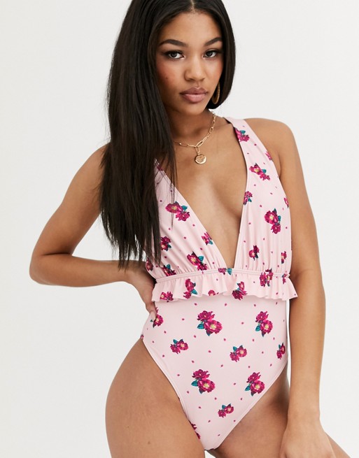 Playful Promises Uderband Frill Rouched Cup Floral Swimsuit
